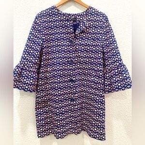 Eden Court Women’s Size Large Stylish Blue Coral White Geometric Blazer Jacket